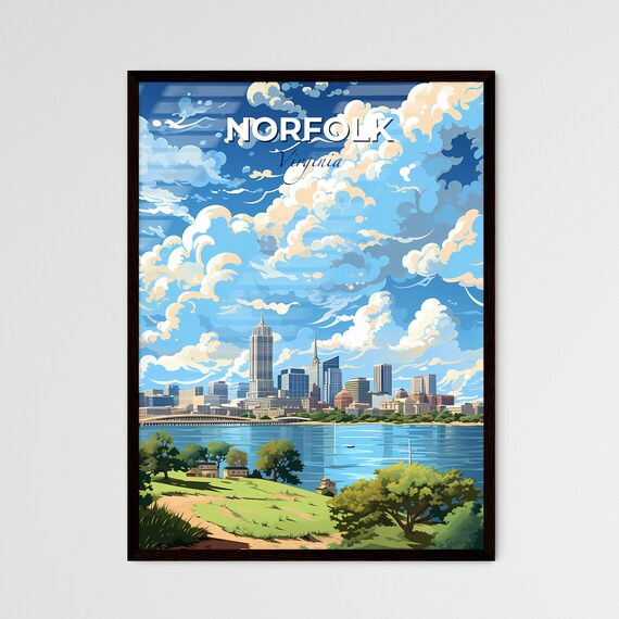 Norfolk Virginia Waterfront Skyline Anime Style Travel Poster