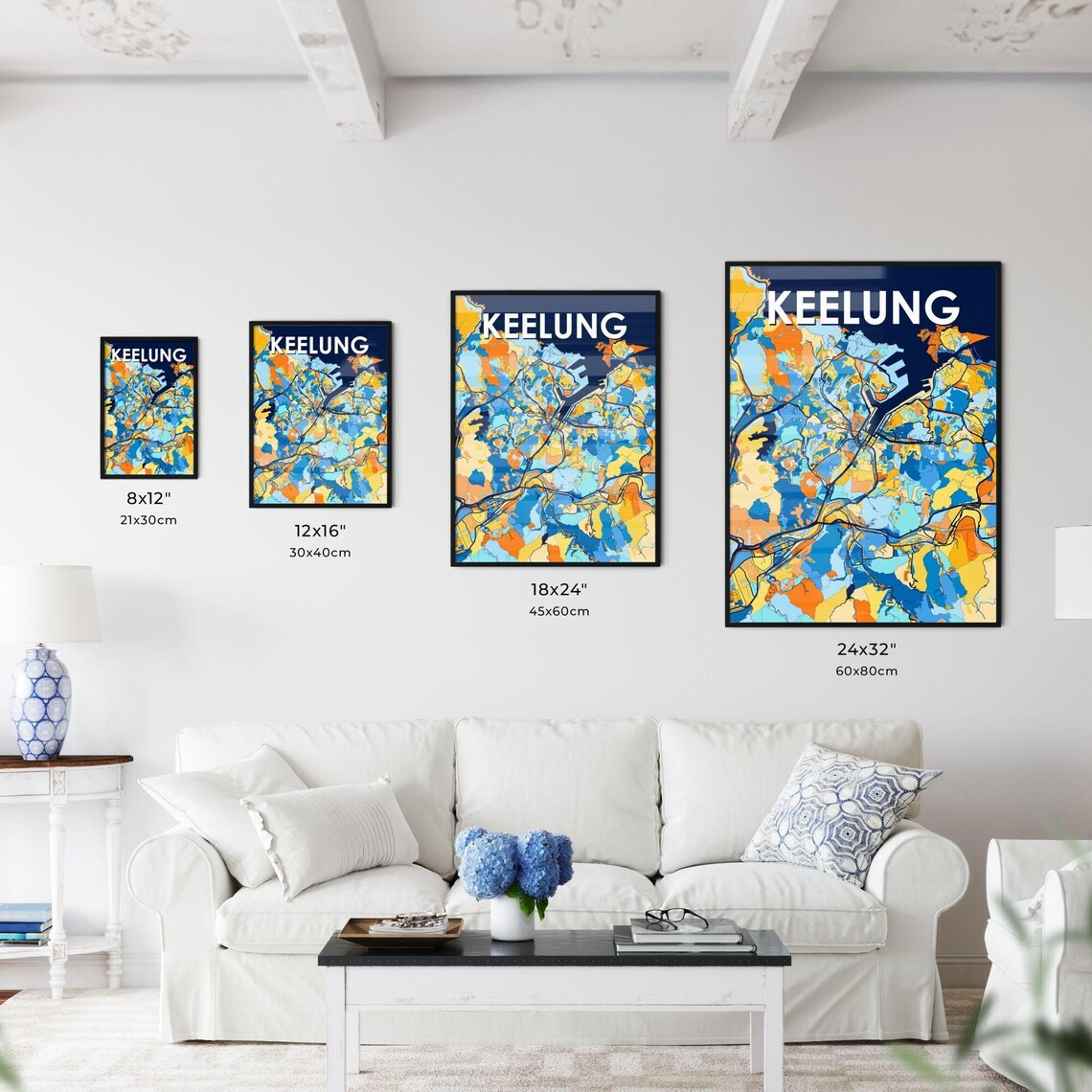 Keelung Taiwan Bold Colorful Vibrant City Street Map Art Poster - Image 3