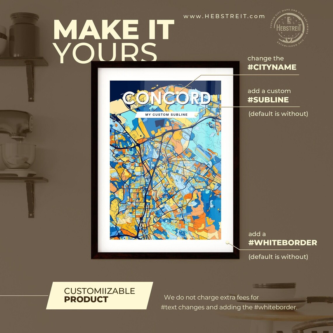 Concord California Vibrant Colorful Illustrated Street Map Art Poster - Image 2