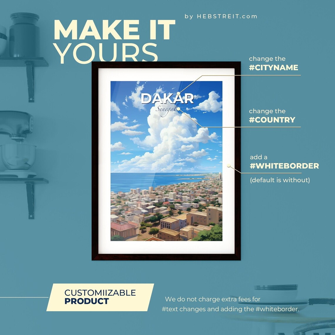 Dakar Senegal Oceanfront City Skyline White Clouds Vintage Travel Poster - Image 2