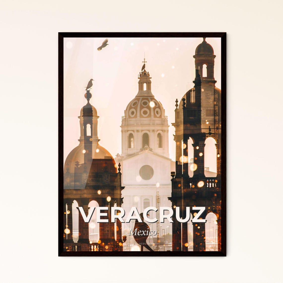 Veracruz Mexico Colonial Cathedral Domes Golden Skyline Poster