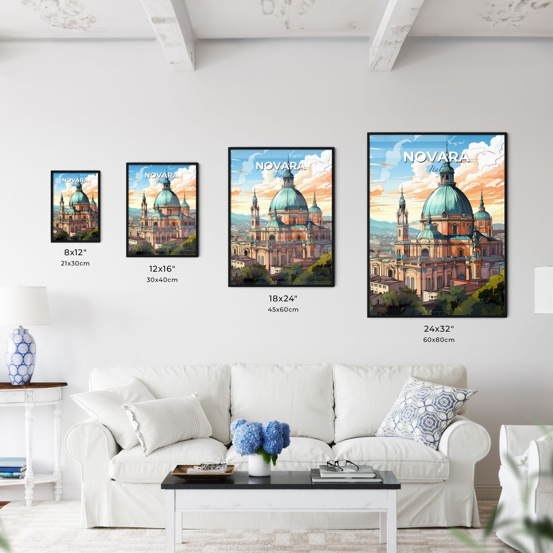 Novara Italy Basilica Dome Sunset Skyline Architecture Poster - Image 3