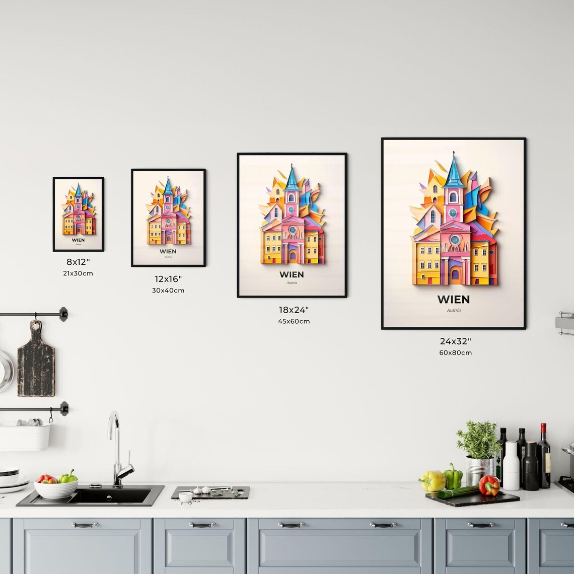 Wien Austria Pink Church Clock Tower Vivid Paper Cut Art Poster - Image 3