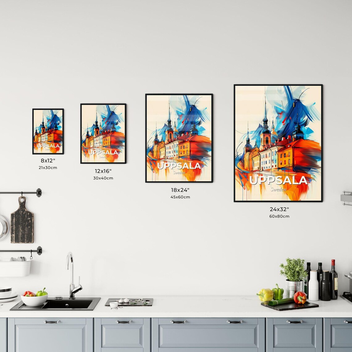 Uppsala Sweden Colorful City Painting Abstract Cathedral Art Poster - Image 3