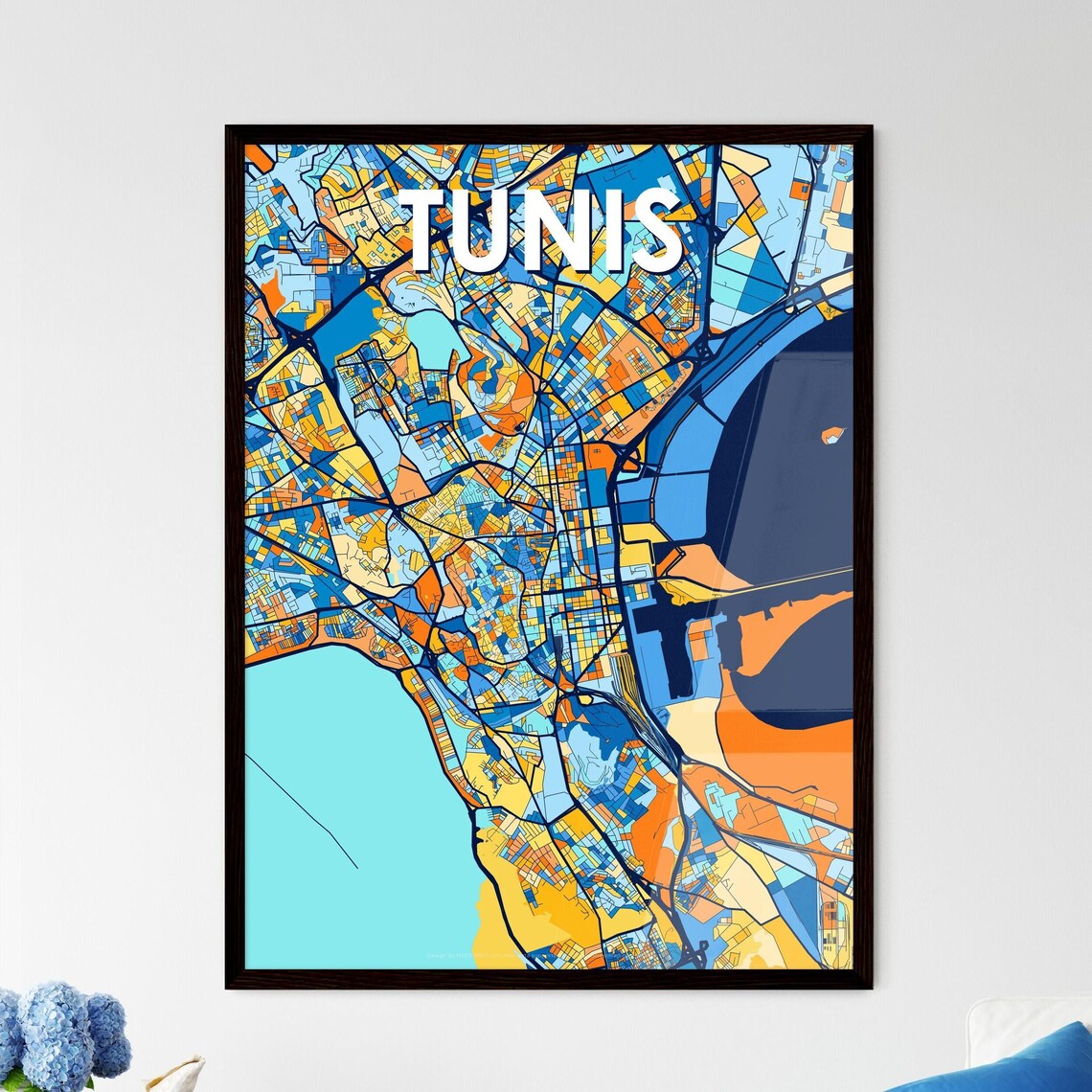 Tunis Tunisia Colorful City Street Map Blue Orange Poster Art