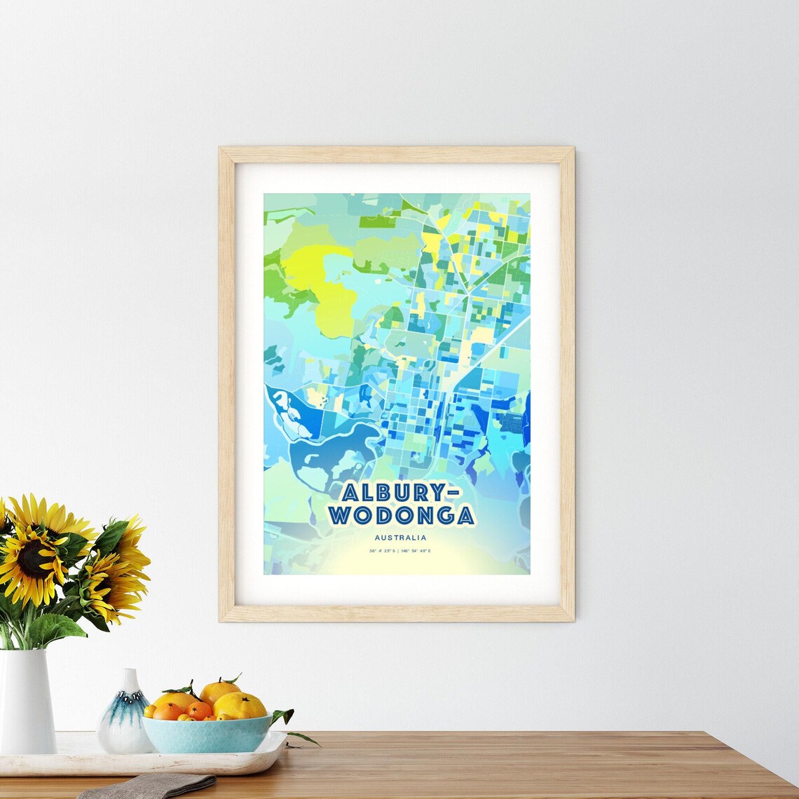 Albury-Wodonga Australia Bluish Watercolor City Map Art Poster Wall Decor - Image 2
