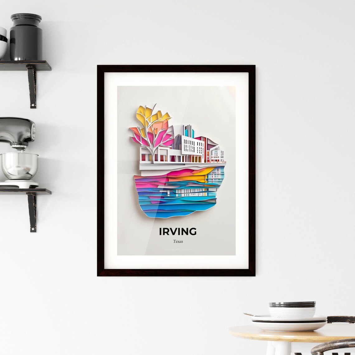 Irving Texas Colorful Paper Cut Building and Tree Scene Poster - Image 2