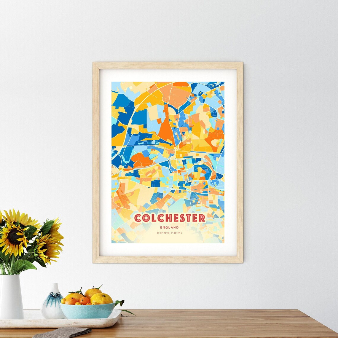 Colchester England Colorful City Map Art Blue Orange Streets Wall Poster - Image 2