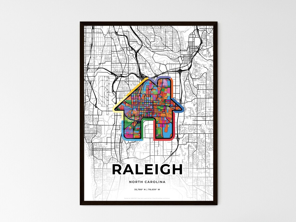 Raleigh North Carolina Minimal Map Art With Colorful Heart Icon Poster - Image 3