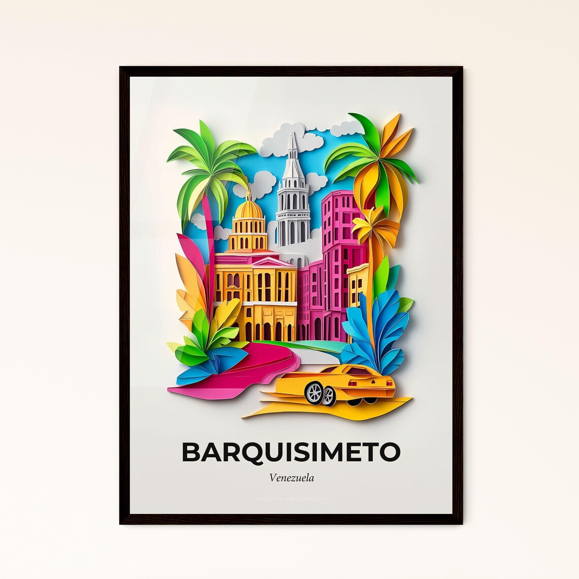 Barquisimeto Venezuela Cathedral Colorful Paper Cut Art Poster