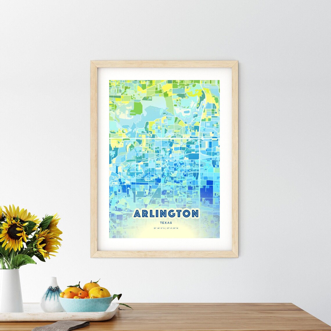 Arlington Texas Colorful Abstract Watercolor City Street Map Art Poster - Image 2