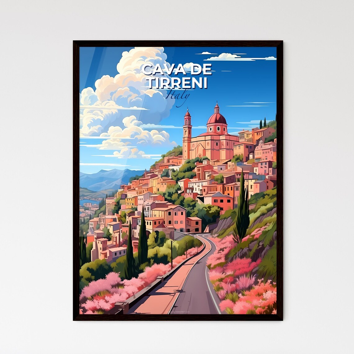 Cava de Tirreni Italy Hillside Cathedral Town Vintage Travel Poster