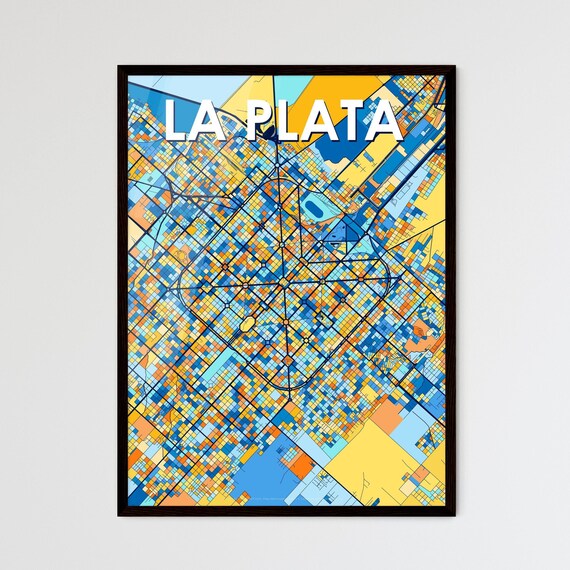 La Plata Argentina Stylish Vibrant Blue and Orange Mosaic City Map Poster