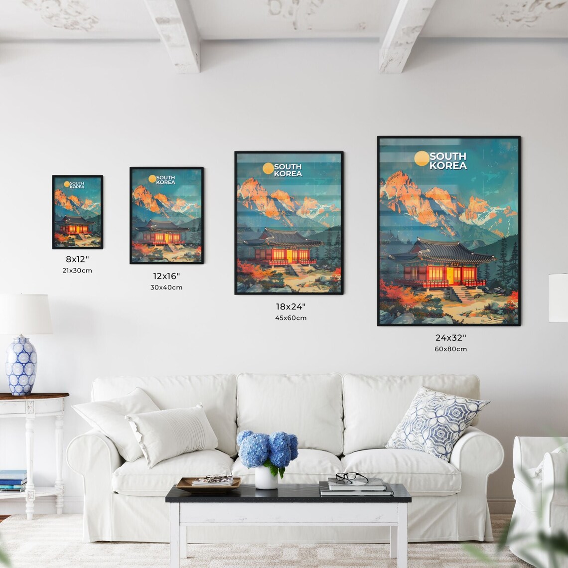 South Korea Traditional Temple Autumn Mountain Scenery Poster - Image 3
