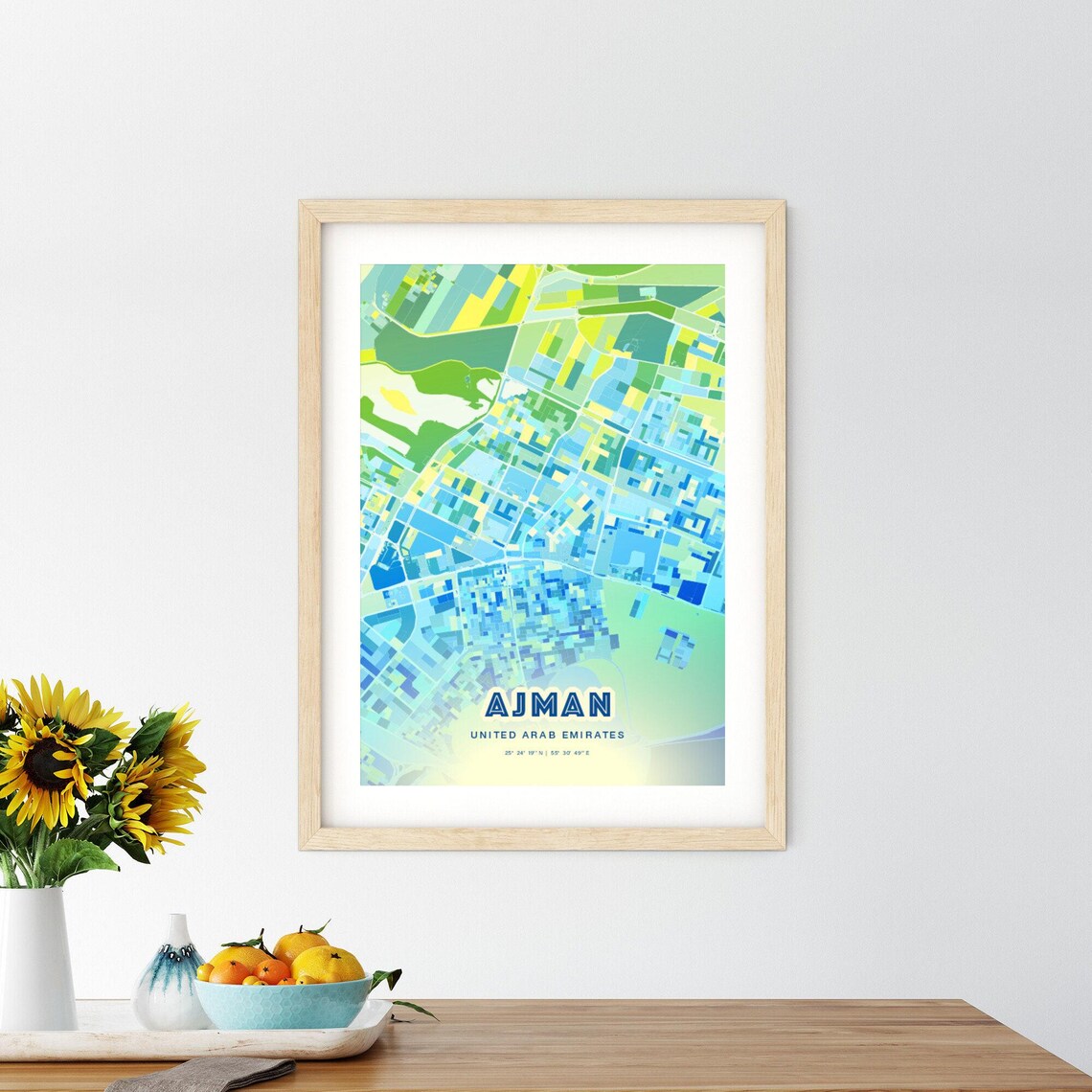 Ajman United Arab Emirates Minimalist Bluish Street Map City Art Decor Poster - Image 2