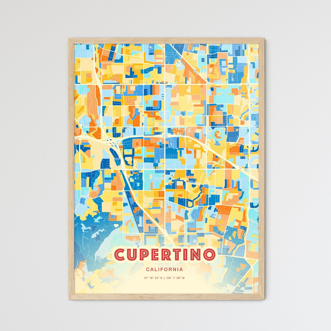 Cupertino California Blue Orange City Map Art Home Decor Poster - Image 3