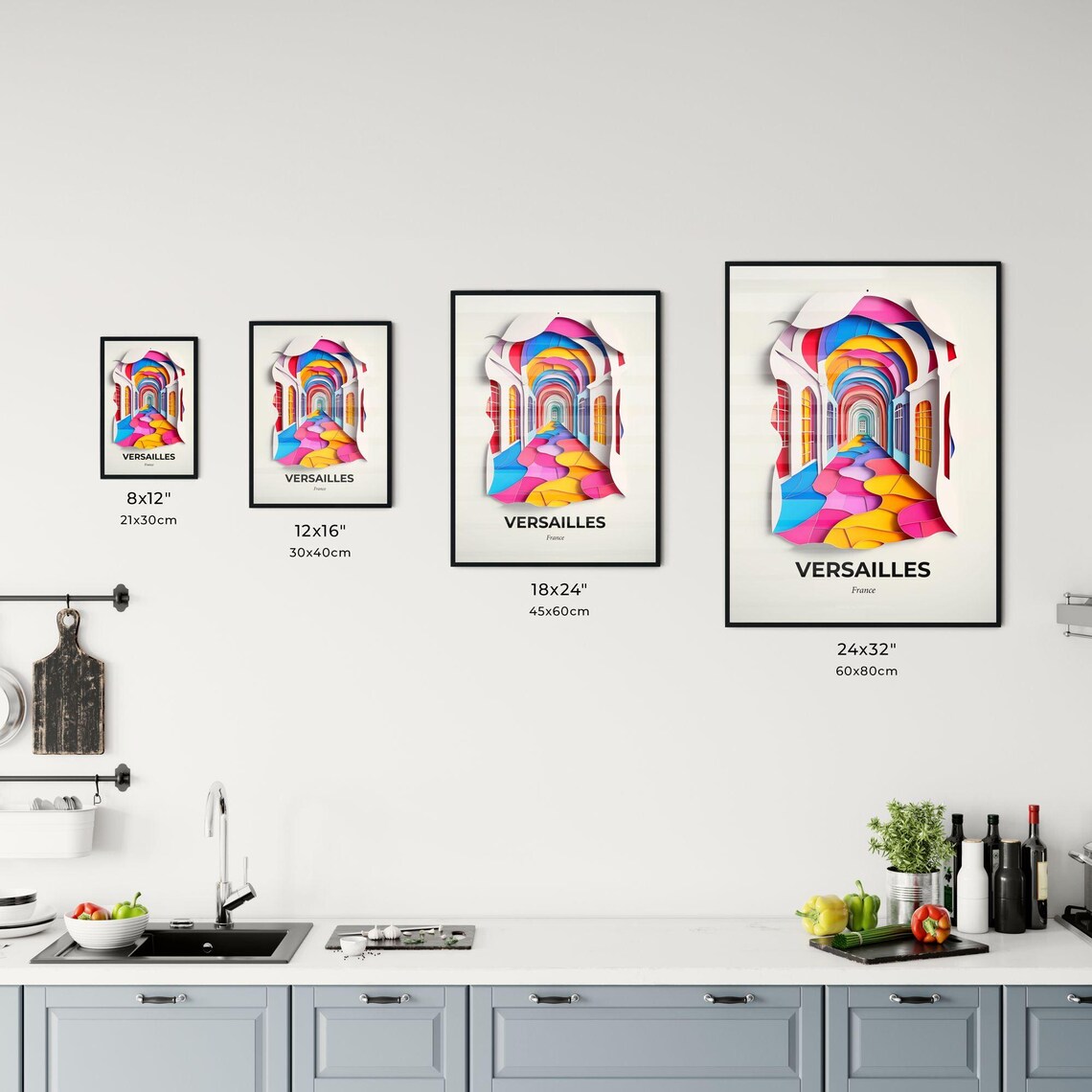 Versailles France Rainbow Corridor Tunnel Paper Cut Art Poster - Image 3