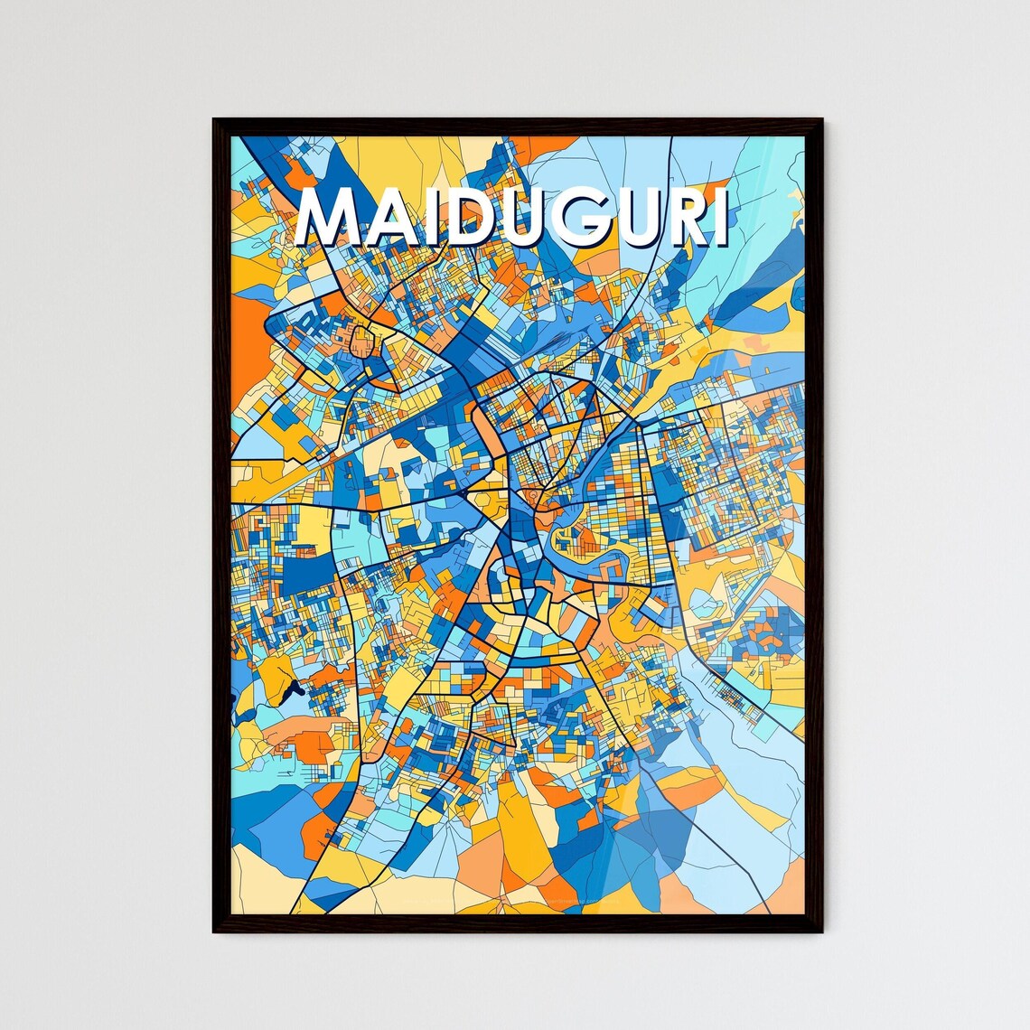 Maiduguri Nigeria Bold Vibrant Geometric City Map Art Poster