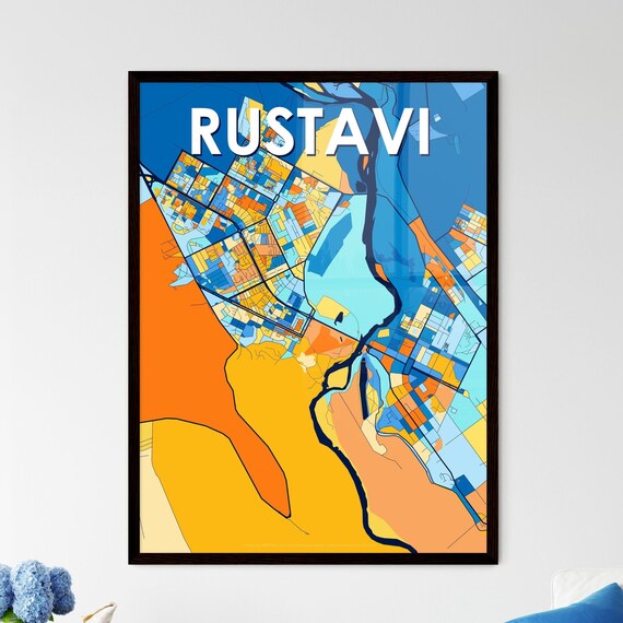 Rustavi Georgia Vibrant Colorful City Map Art Print Home Decor