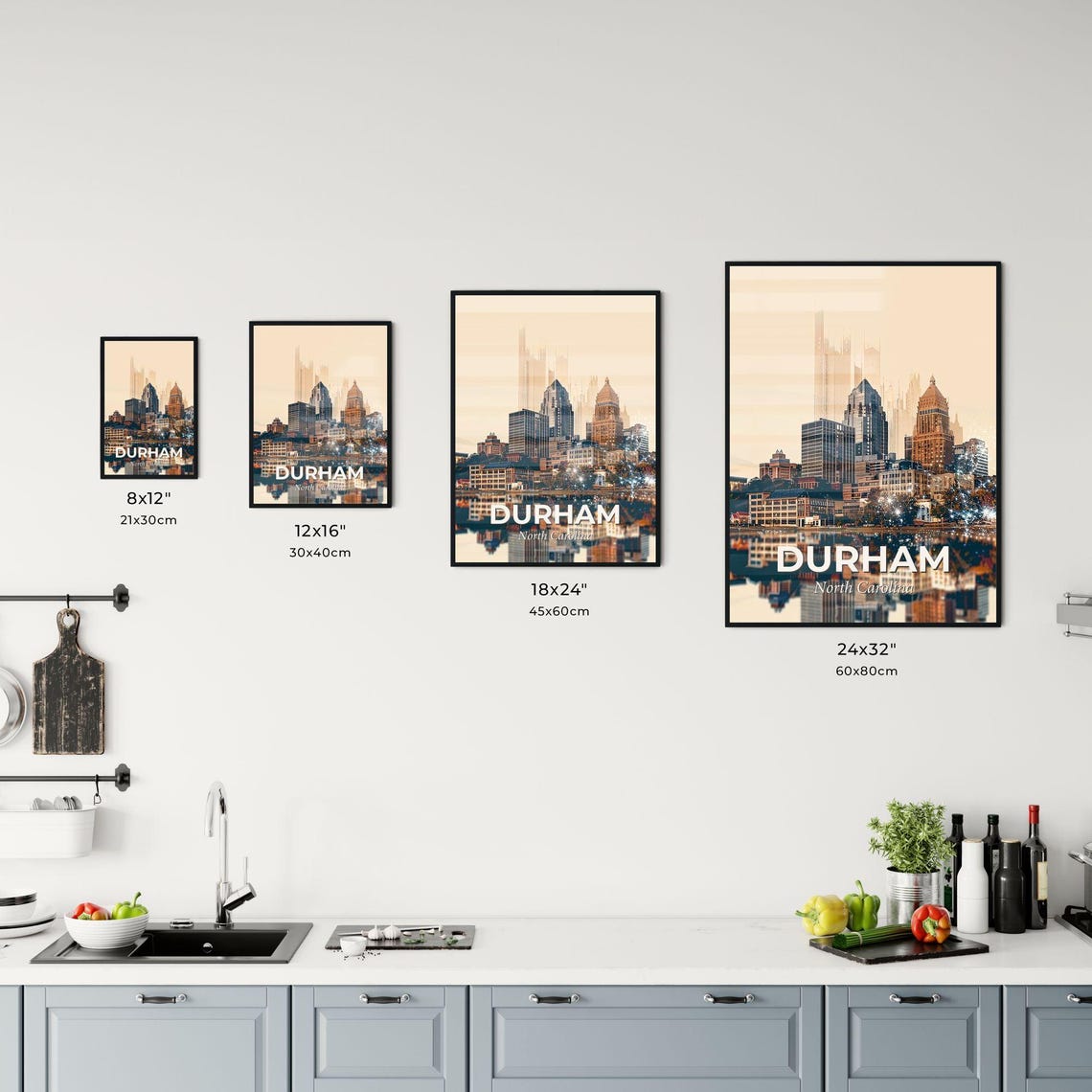 Durham North Carolina Downtown Skyline Reflection Art Poster - Image 3