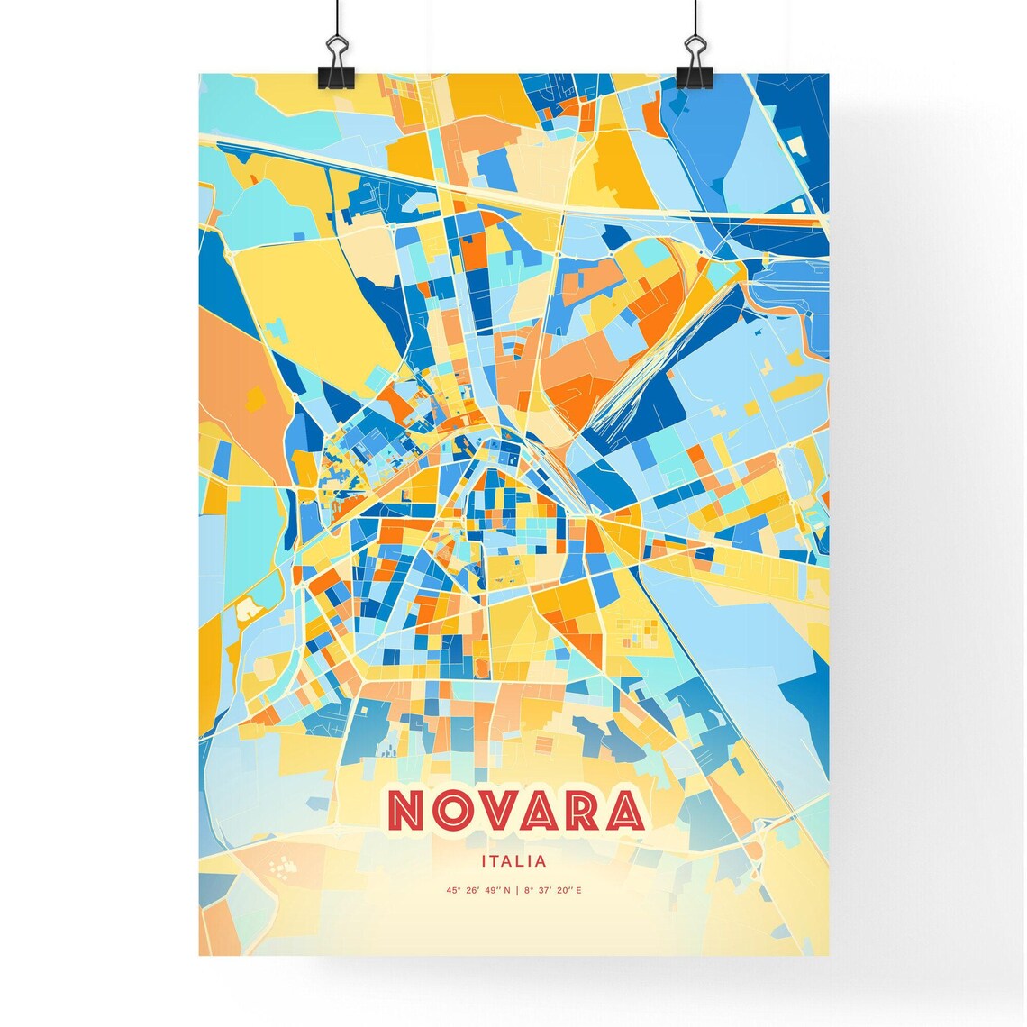Novara Italy Colorful Modern Street Map City Decor Art Poster - Image 3