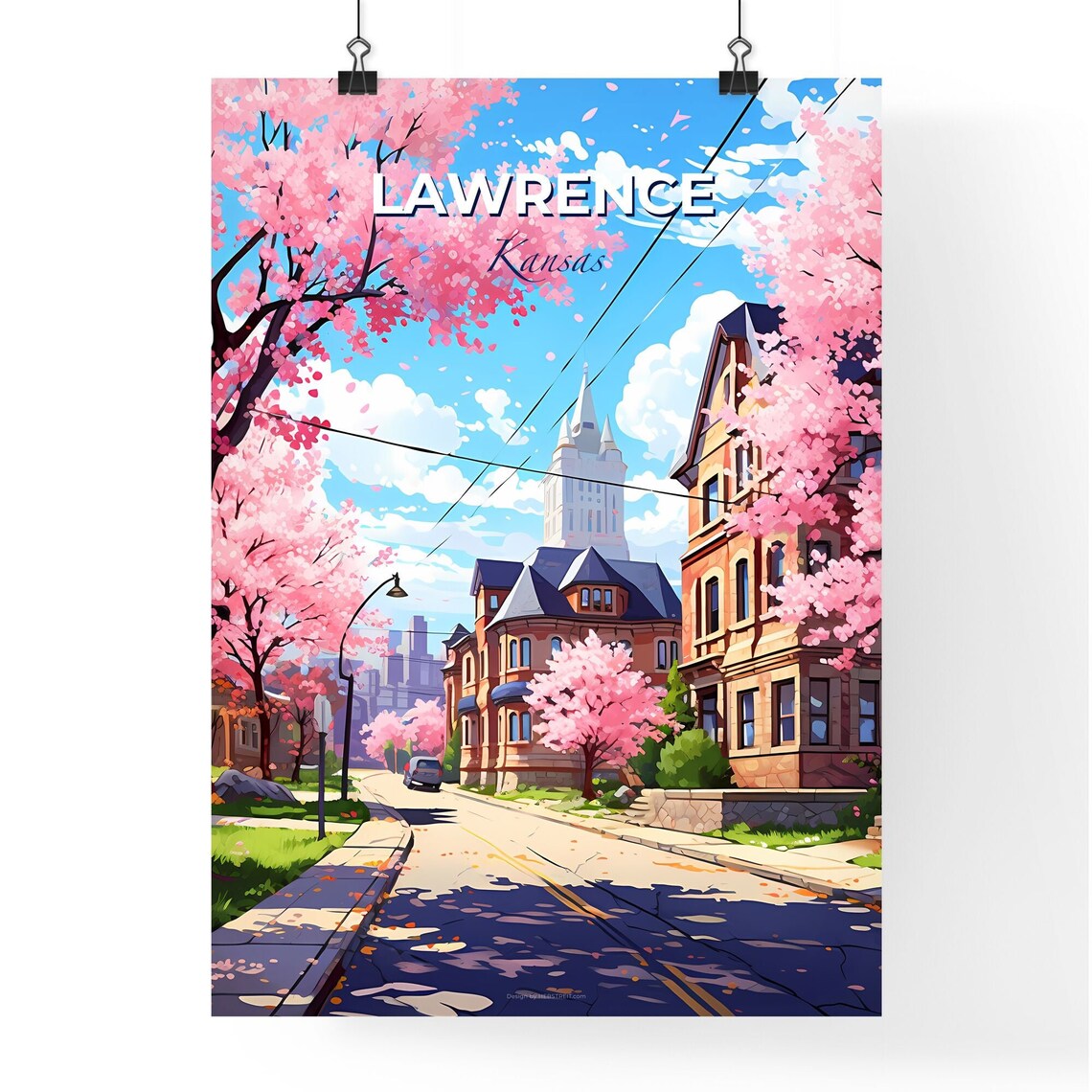 Lawrence Kansas Cherry Blossom Street Spring Travel Poster Art - Image 4