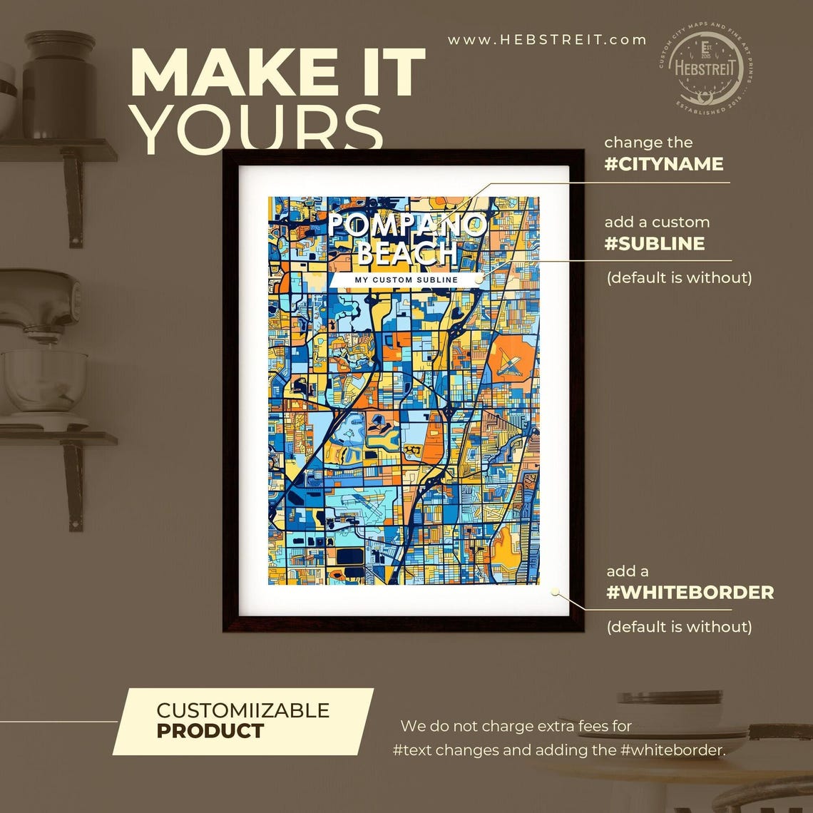 Pompano Beach Florida Colorful Geometric City Street Map Poster - Image 2