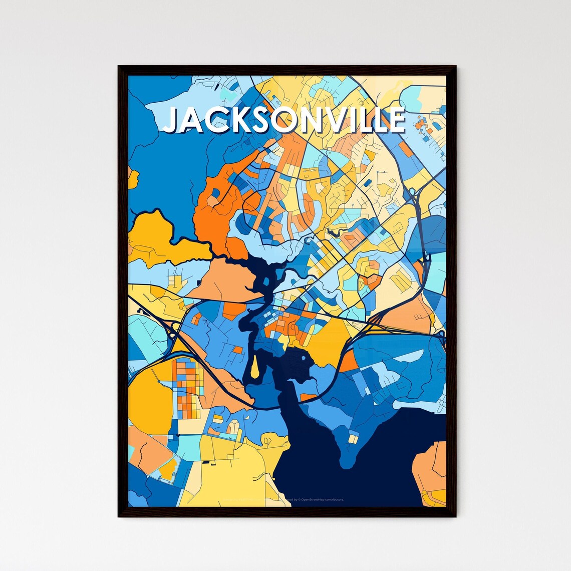 Jacksonville North Carolina Vibrant Colorful City Map Art Poster for Home Decor