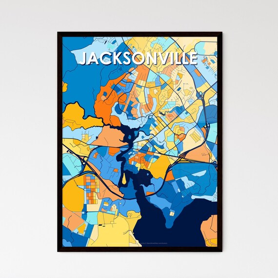 Jacksonville North Carolina Vibrant Colorful City Map Art Poster for Home Decor
