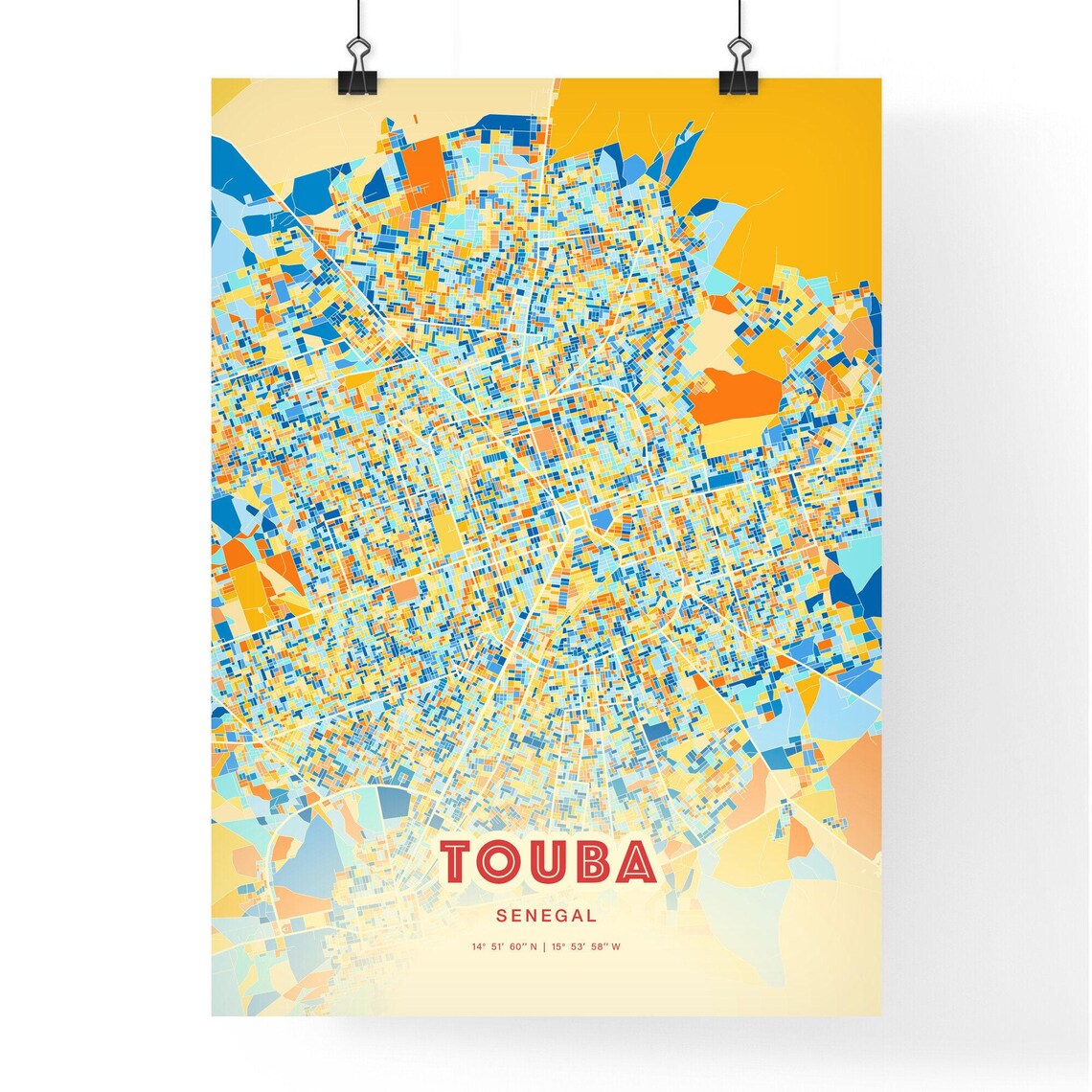 Touba Senegal Colorful City Map Art Poster Blue And Orange Street Design - Image 3