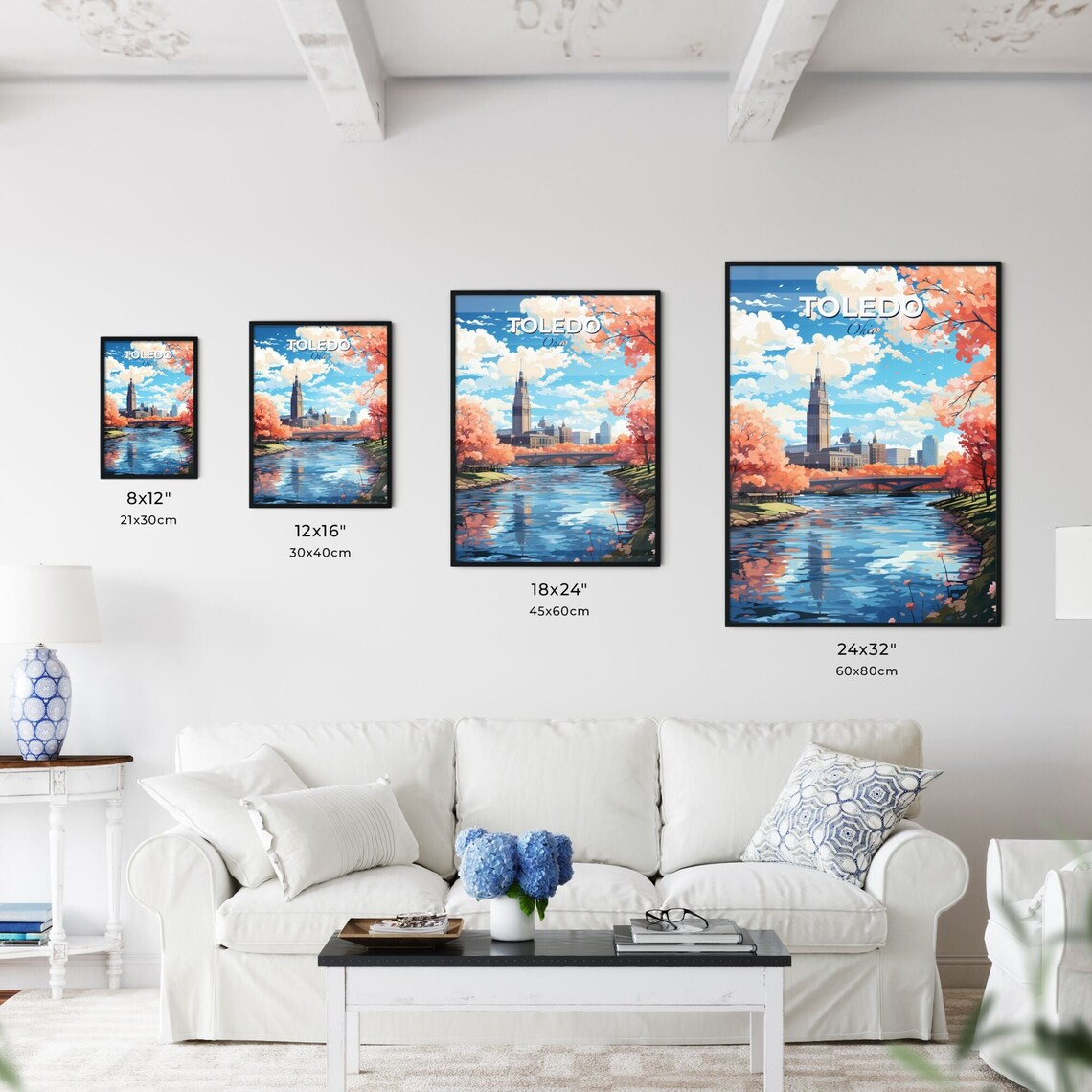 Vivid Toledo Ohio Cherry Blossom River Bridge Skyline Poster - Image 3