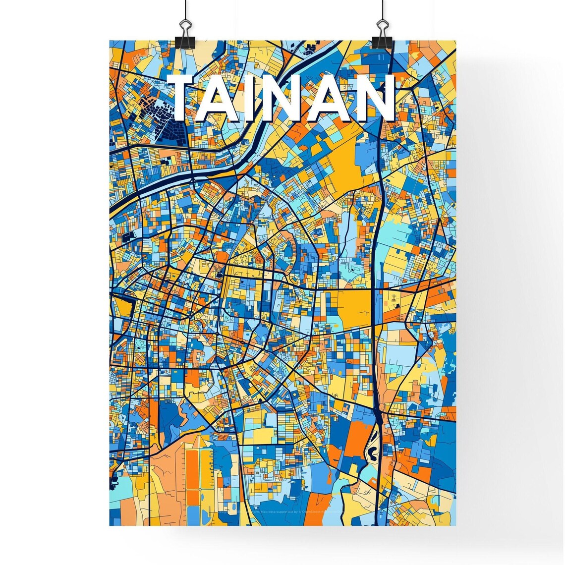 Tainan Taiwan Bold Colorful Vibrant City Street Map Art Poster - Image 4