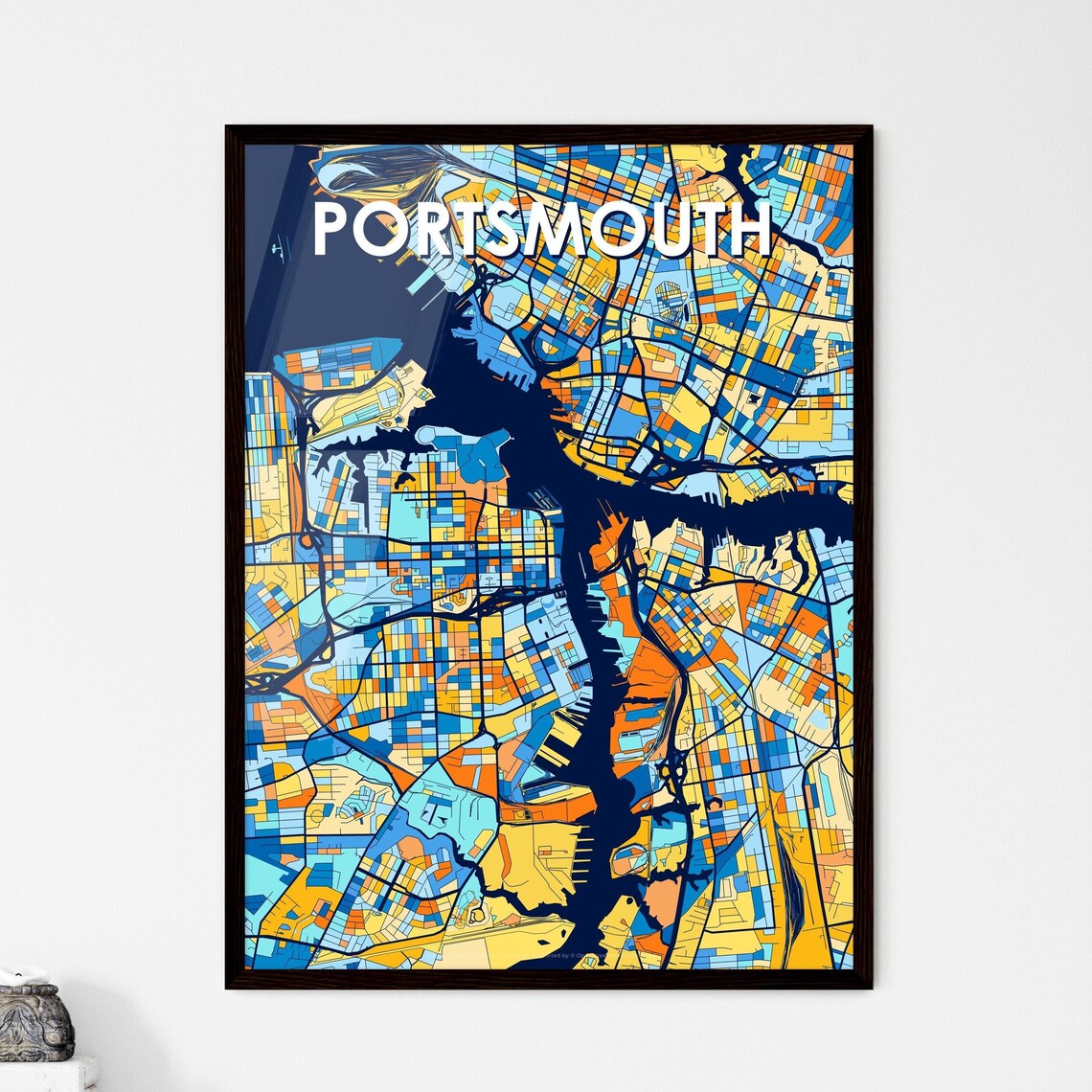 Portsmouth Virginia Vibrant Colorful Illustrated Street Map Art Poster