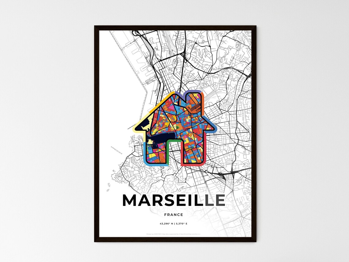 Marseille France Modern Minimalist Heart Street Map Art Poster - Image 3