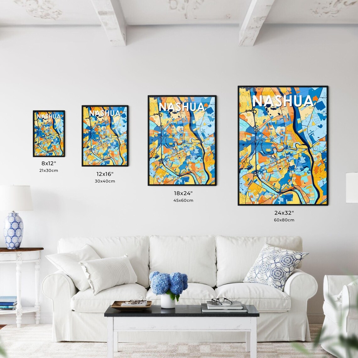 Nashua New Hampshire Vibrant Colorful Geometric Street Grid City Map Art Poster - Image 3