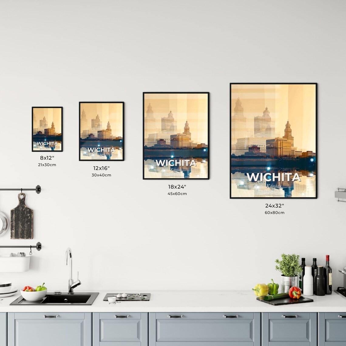Wichita Kansas Golden Sepia Skyline River Reflection Art Poster - Image 3