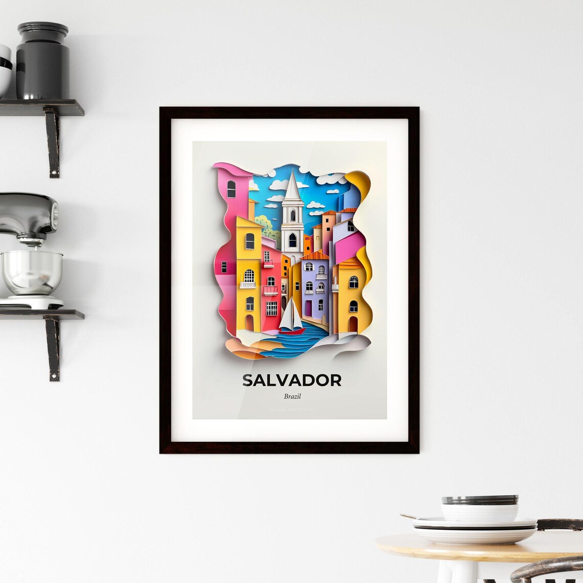 Salvador Brazil Colorful Paper Cut Colonial Street Travel Poster - Image 2