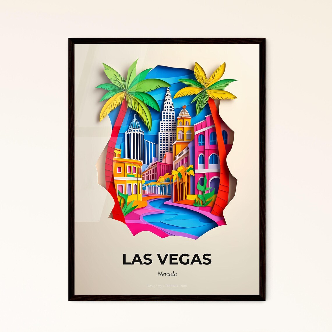 Las Vegas Nevada Colorful Paper Cut Palm Skyline Travel Poster