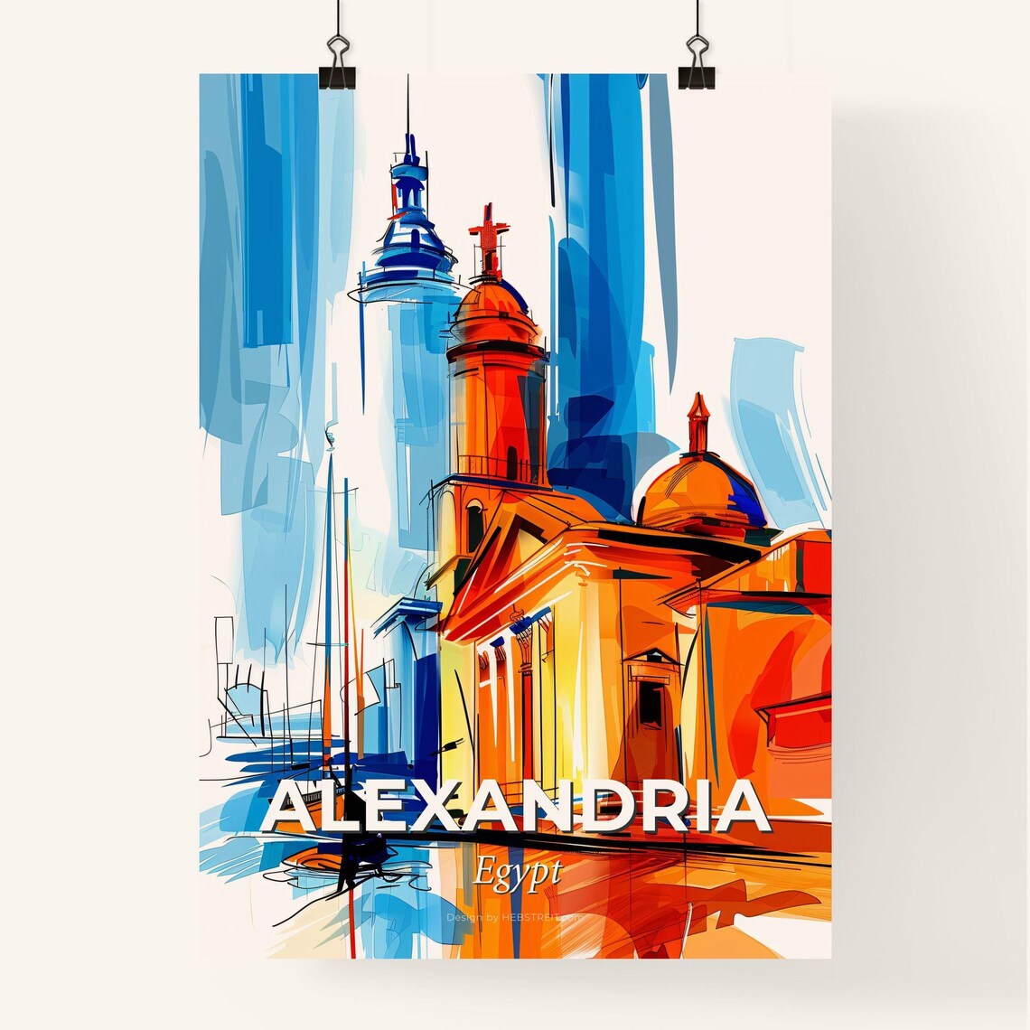 Alexandria Egypt Vibrant Watercolor Harbor Cityscape Art Poster - Image 4