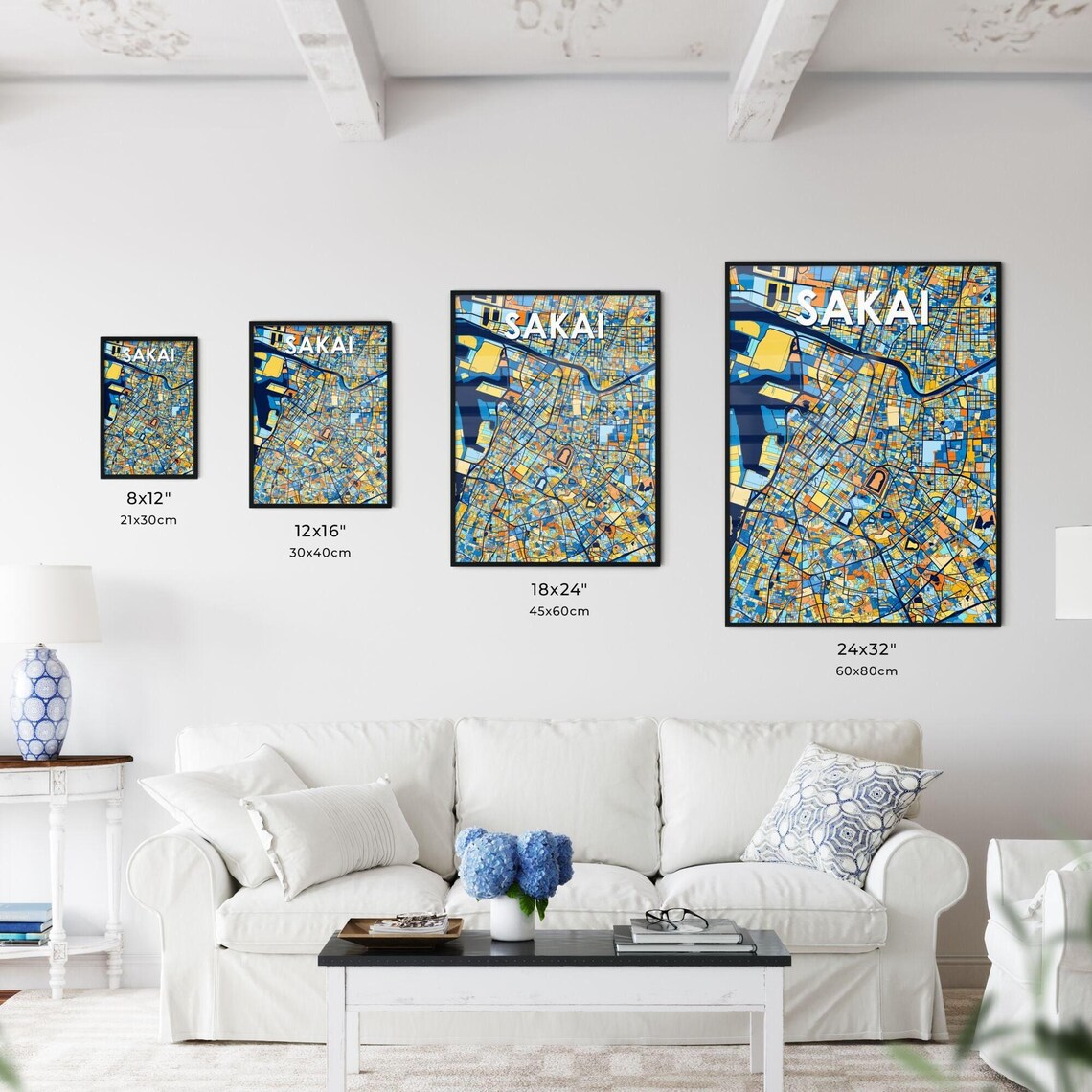 Sakai Japan Bold Colorful Vibrant City Street Map Art Poster - Image 3