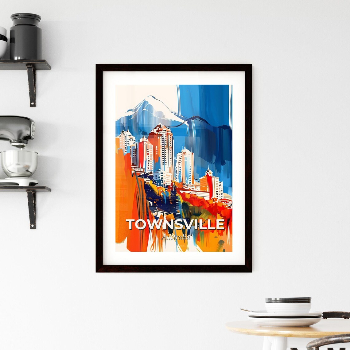 Townsville Australia Colorful City Skyline Painting Travel Poster - Image 2