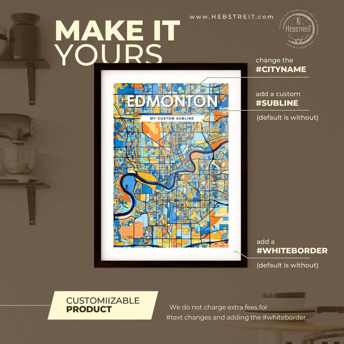 Custom Edmonton Canada Vibrant Colorful City Street Map Art Poster - Image 2