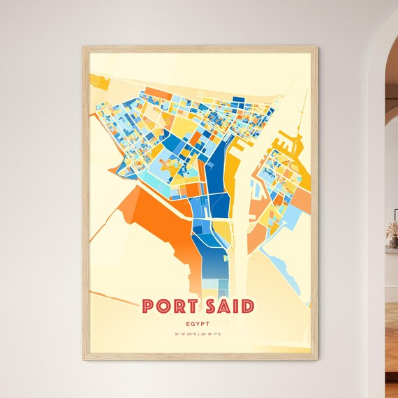 Port Said Egypt Colorful City Map Art Poster Blue And Orange Street Design