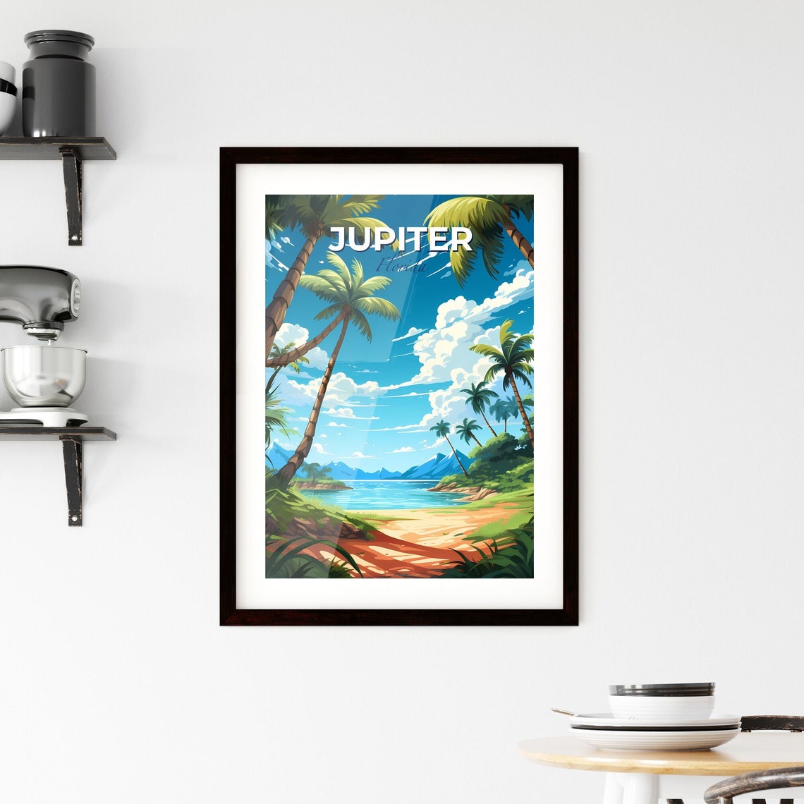 Jupiter Florida Tropical Beach Cove With Palm Trees Art Poster - Image 2