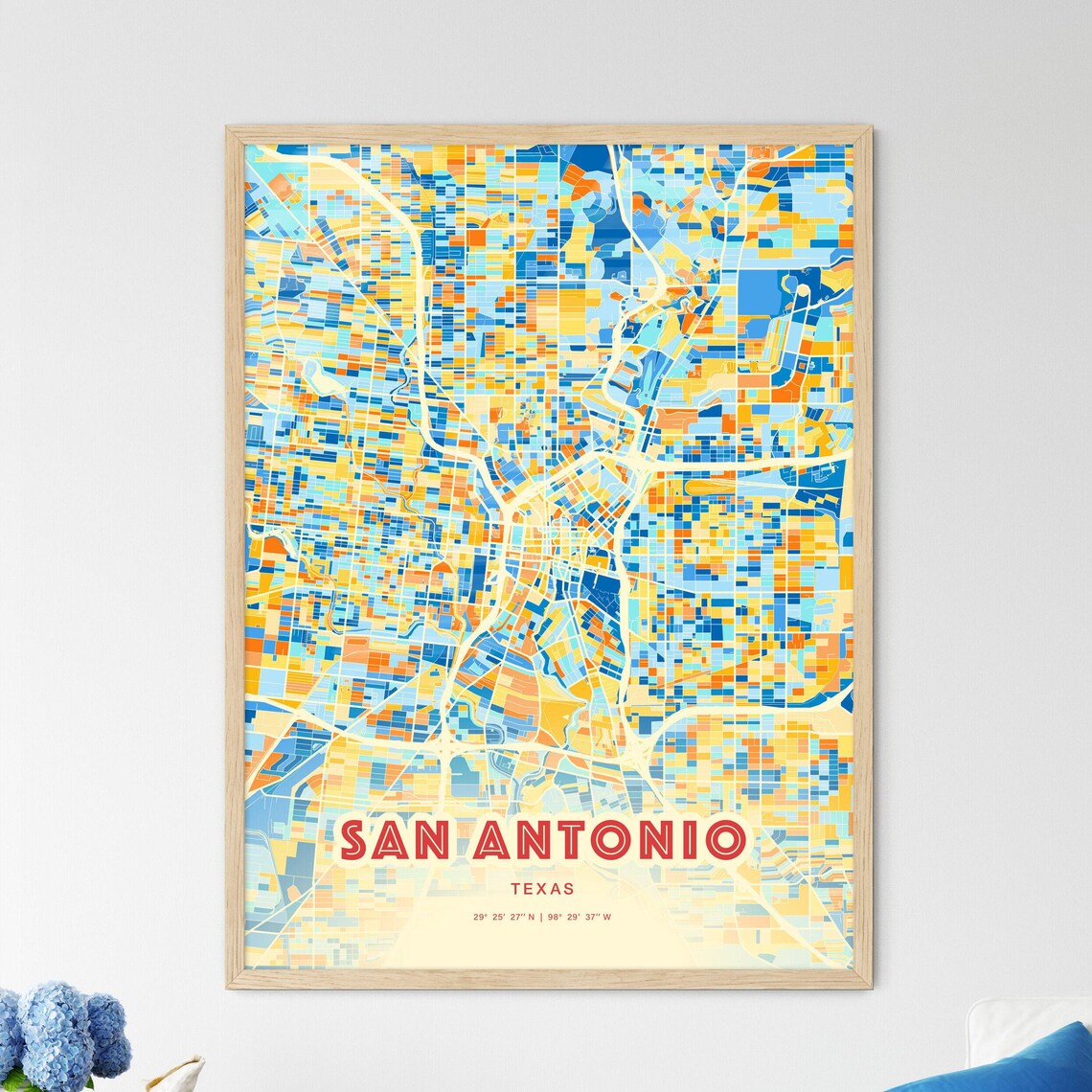 San Antonio Texas Bright Vintage Mosaic Geometric City Map Art Poster