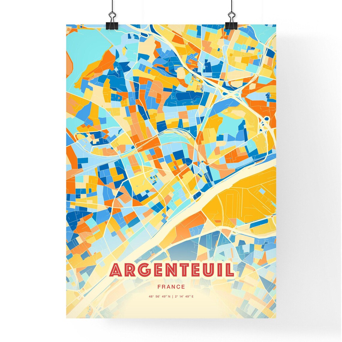Argenteuil France Modern Colorful City Street Map Art Poster - Image 3
