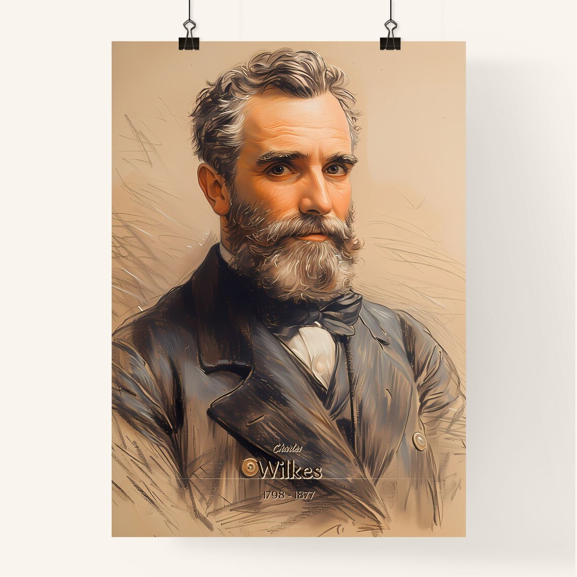 Charles Wilkes 1798 to 1877 Explorer Vintage Portrait Art Poster - Image 4