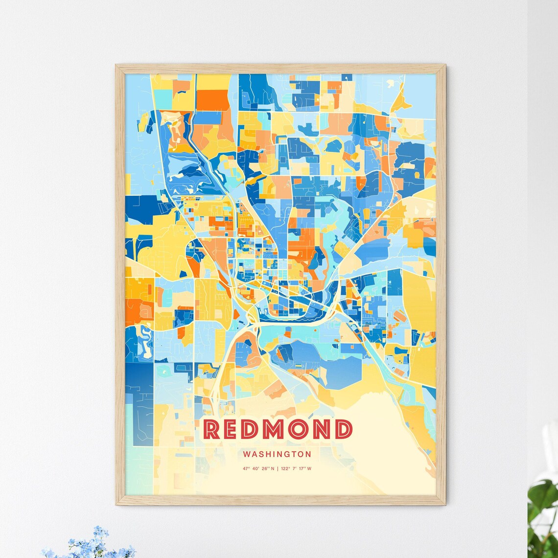 Redmond Washington Modern Colorful City Street Map Art Poster - Image 3