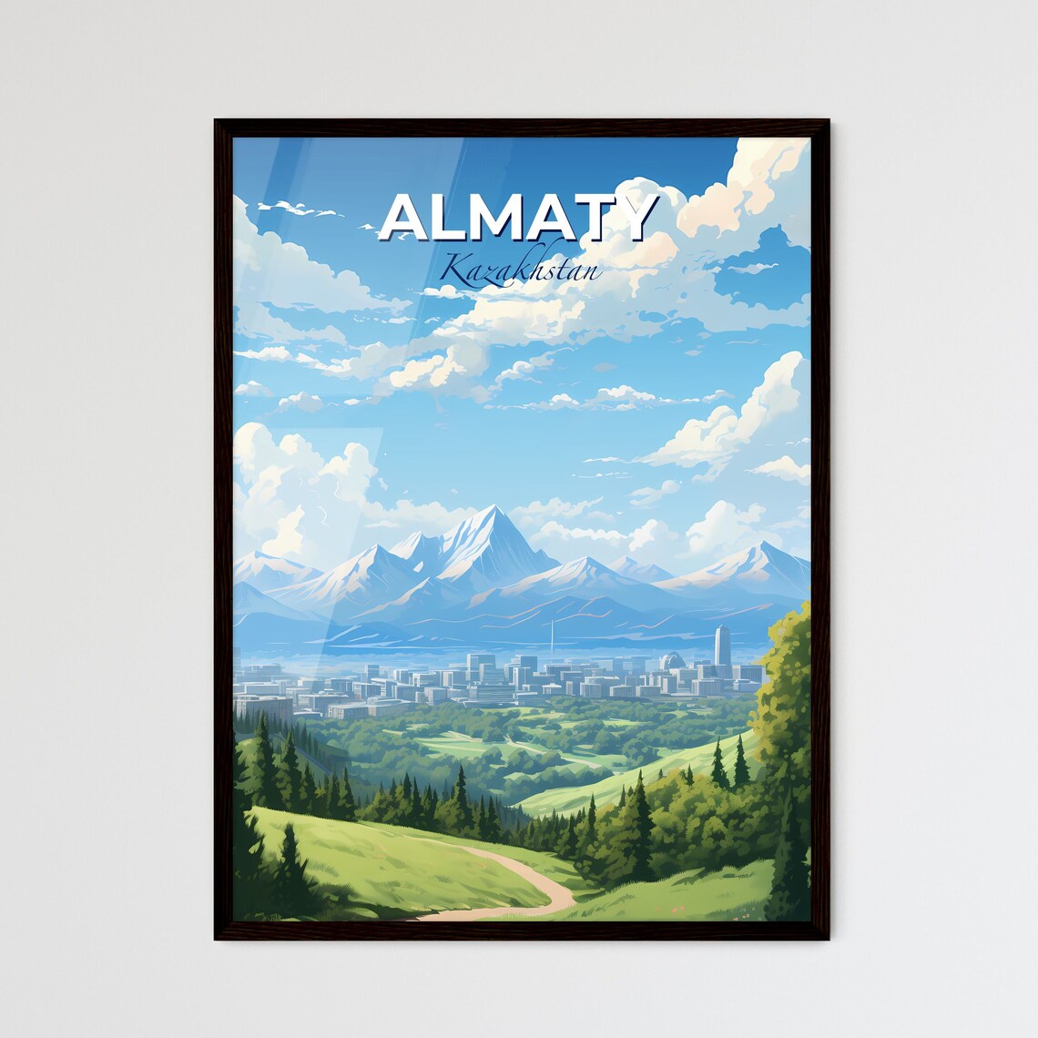 Almaty Kazakhstan Vibrant Scenic Illustrated City Travel Art Poster