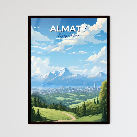 Almaty Kazakhstan Vibrant Scenic Illustrated City Travel Art Poster